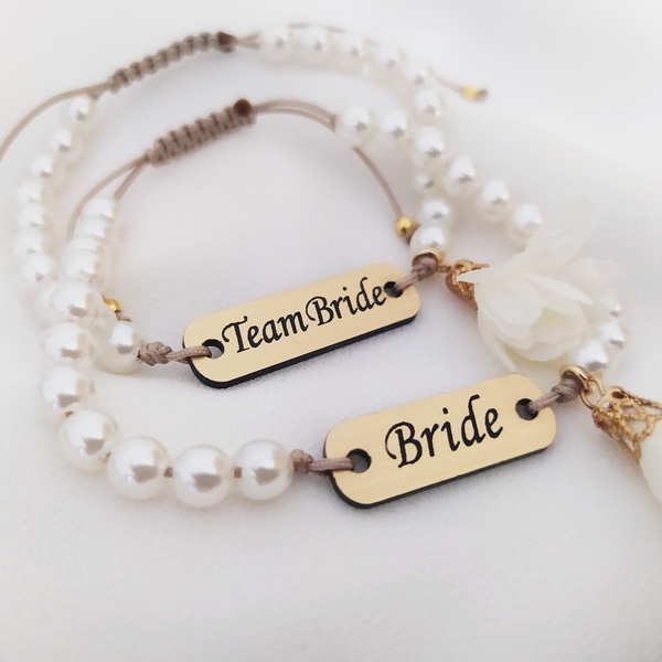Bride bracelet βραχιόλι με πέρλες και πλεξιγκλάς ταυτότητα για τη μέλλουσα νύφη - 2