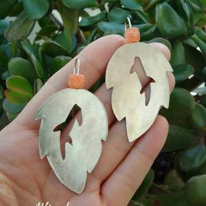 Σκουλαρίκια φύλλα σε σέγα - ημιπολύτιμες πέτρες, χειροποίητα, κρεμαστά, γάντζος