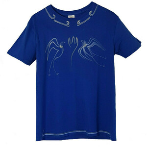 Η Ελλάδα σε απλά σύμβολα. Ζωγραφισμένο στο χέρι, μπλε κοντομάνικο ανδρικό μπλουζάκι . Μέγεθος (Μ). 100% βαμβάκι. - ζωγραφισμένα στο χέρι, μπλουζάκια, 100% βαμβακερό