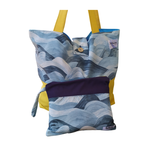 Σετ καλοκαιρινή τσάντα με ασσορτί νεσεσέρ κύμματα - ύφασμα, ώμου, μεγάλες, θαλάσσης, tote
