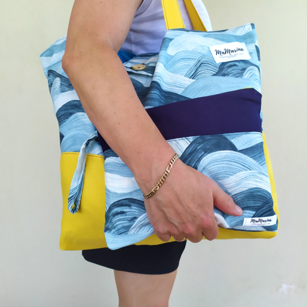 Σετ καλοκαιρινή τσάντα με ασσορτί νεσεσέρ κύμματα - ύφασμα, ώμου, μεγάλες, θαλάσσης, tote - 2