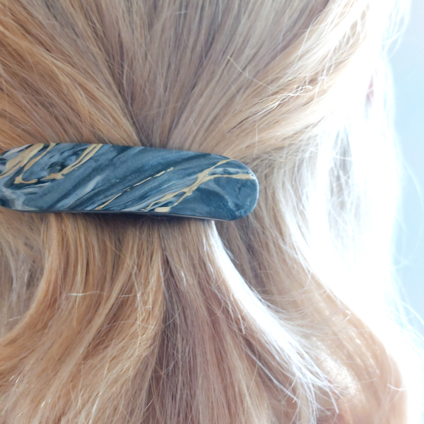 Κοκαλάκι Marble Clip κατασκευασμένο από polymer clay - πλαστικό, hair clips - 2