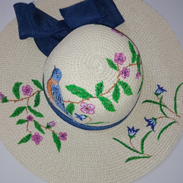 Ψάθινο καπέλο με ζωγραφική - ζωγραφισμένα στο χέρι, απαραίτητα καλοκαιρινά αξεσουάρ, ψάθινα - 4