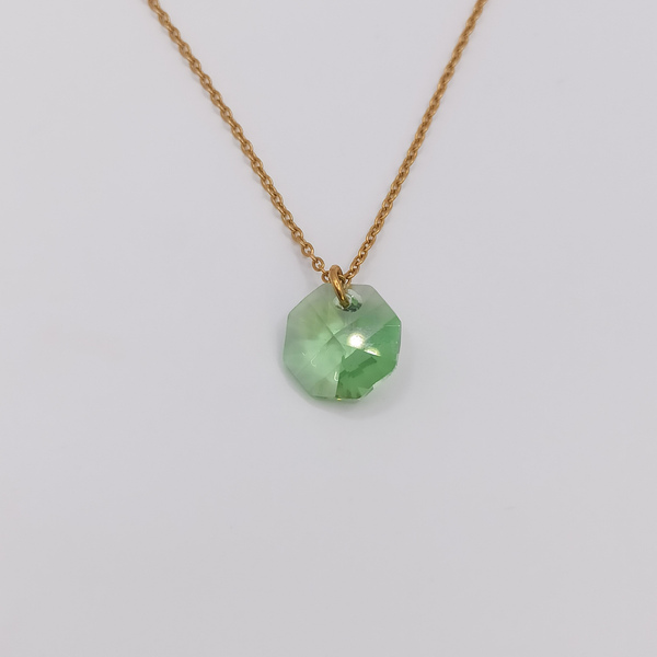 Χειροποίητο κολιέ με ατσάλινη αλυσίδα και πράσινο Swarovski (42εκ) - ημιπολύτιμες πέτρες, charms, κοντά, ατσάλι - 3