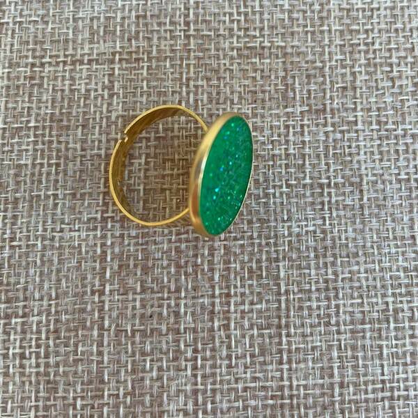 Δαχτυλίδι , ατσάλι, υγρό γυαλί, πράσινο , χρυσό - ατσάλι, μεγάλα, αυξομειούμενα - 3