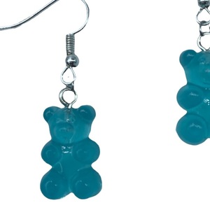 Σκουλαρίκια αρκουδάκια γαλάζια transparent - πλαστικό, αρκουδάκι, κρεμαστά, γάντζος - 2