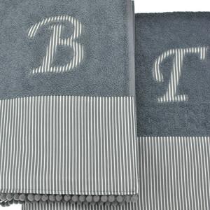 Βαμβακερή πετσέτα θαλάσσης με μονόγραμμα / γκρι / 150x80εκ. - όνομα - μονόγραμμα, personalised, δώρα για άντρες - 3