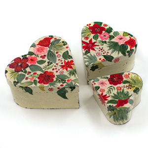 Σετ τρία χάρτινα κουτάκια καρδιές με φλοράλ σχέδια - καρδιά, χαρτί, λουλούδια, οργάνωση & αποθήκευση - 2