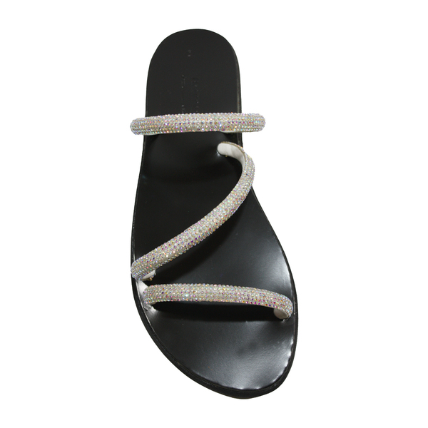 Silver sandals 3 - δέρμα, στρας, αρχαιοελληνικό, φλατ - 2