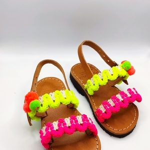 Neon kids sandals - δέρμα, απαραίτητα καλοκαιρινά αξεσουάρ, boho, φλατ, για παιδιά - 3