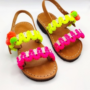 Neon kids sandals - δέρμα, απαραίτητα καλοκαιρινά αξεσουάρ, boho, φλατ, για παιδιά