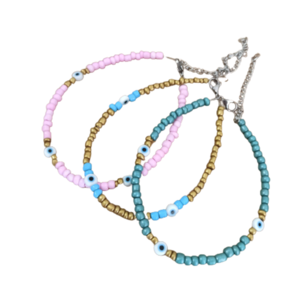 βραχιόλι για το πόδι με sead beads και ματάκι ' I see u ' anklet - μάτι, ατσάλι, ποδιού, αυξομειούμενα