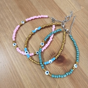 βραχιόλι για το πόδι με sead beads και ματάκι ' I see u ' anklet - μάτι, ατσάλι, ποδιού, αυξομειούμενα - 2