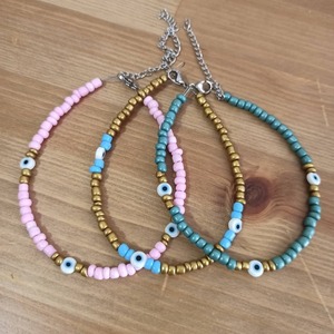 βραχιόλι για το πόδι με sead beads και ματάκι ' I see u ' anklet - μάτι, ατσάλι, ποδιού, αυξομειούμενα - 3