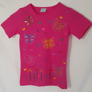 Παιδικό κοντομάνικο μπλουζάκι για κορίτσι, πεταλούδες και λουλούδια, ζωγραφισμένο στο χέρι. 100% βαμβακερό. - κορίτσι, παιδικά ρούχα, 100% βαμβακερό - 2