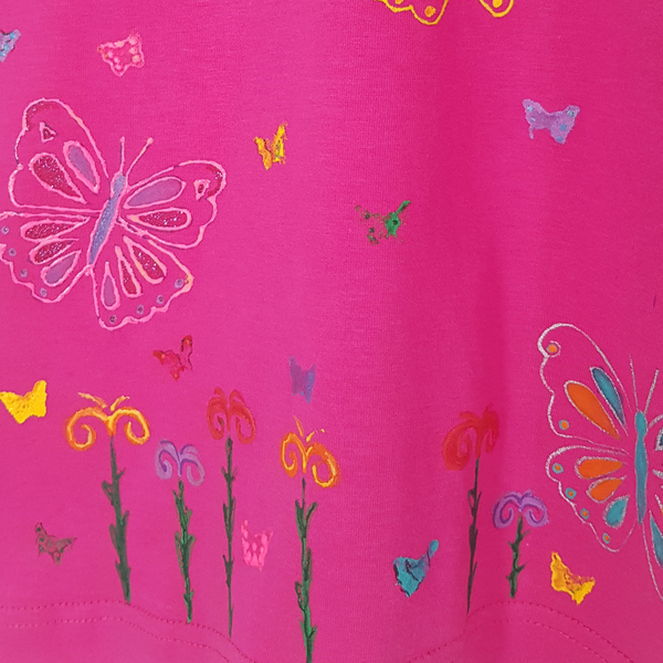 Παιδικό κοντομάνικο μπλουζάκι για κορίτσι, πεταλούδες και λουλούδια, ζωγραφισμένο στο χέρι. 100% βαμβακερό. - κορίτσι, παιδικά ρούχα, 100% βαμβακερό - 3