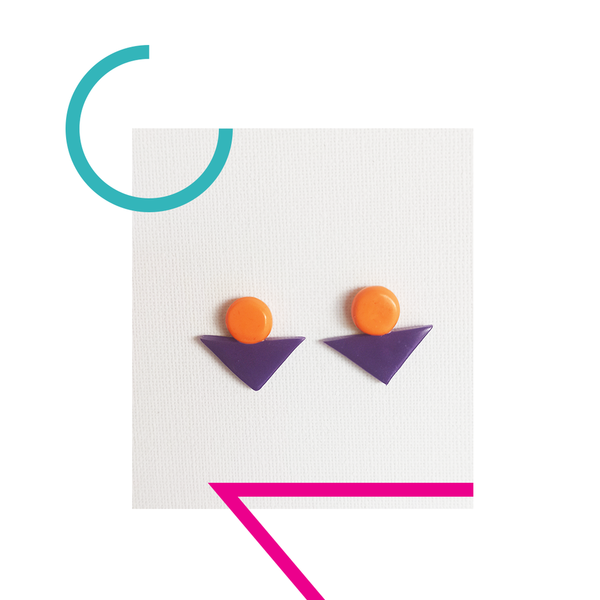 |Purple Orange| Geometrical Shape - POLYMER CLAY - Earrings --Αντίγραφο - πηλός, γεωμετρικά σχέδια, καρφωτά, μεγάλα, καρφάκι - 2