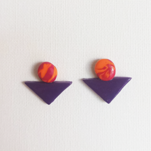 |Purple Fuchsia Orange| Geometrical Shape - POLYMER CLAY - Earrings --Αντίγραφο-Αντίγραφο - πηλός, γεωμετρικά σχέδια, καρφωτά, μεγάλα, καρφάκι
