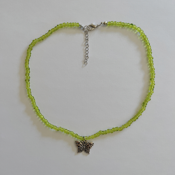 κολιέ seed beads με πεταλούδα - γυαλί, πεταλούδα, κοντά, ατσάλι, φθηνά