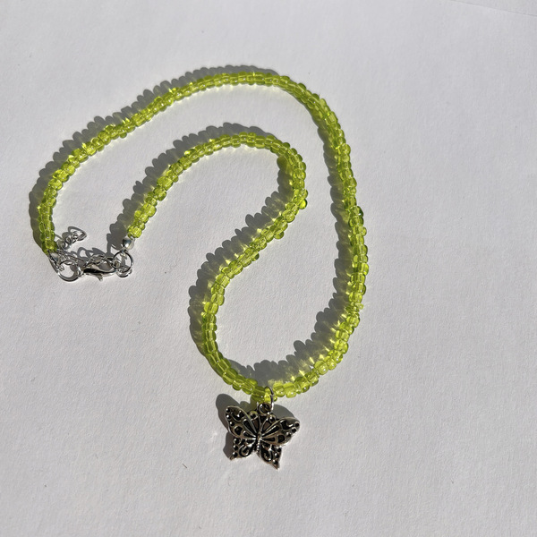 κολιέ seed beads με πεταλούδα - γυαλί, πεταλούδα, κοντά, ατσάλι, φθηνά - 2