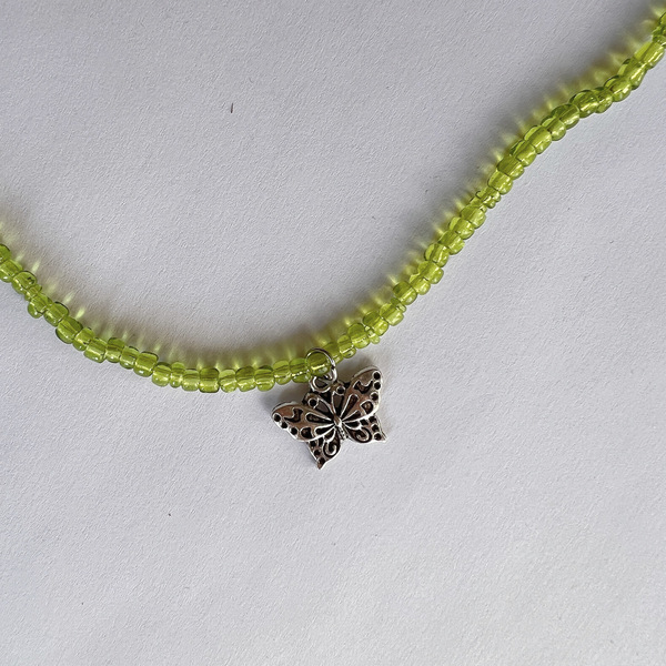 κολιέ seed beads με πεταλούδα - γυαλί, πεταλούδα, κοντά, ατσάλι, φθηνά - 4