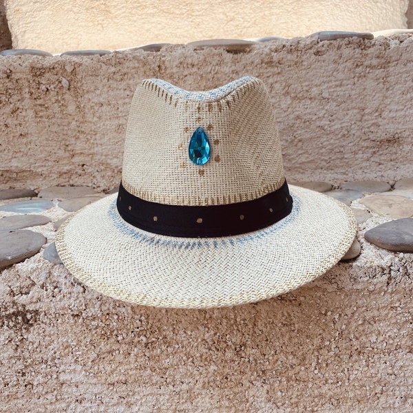 Ψάθινο καπέλο τύπου Panama - Crystal turquoise - απαραίτητα καλοκαιρινά αξεσουάρ, ψάθινα - 2