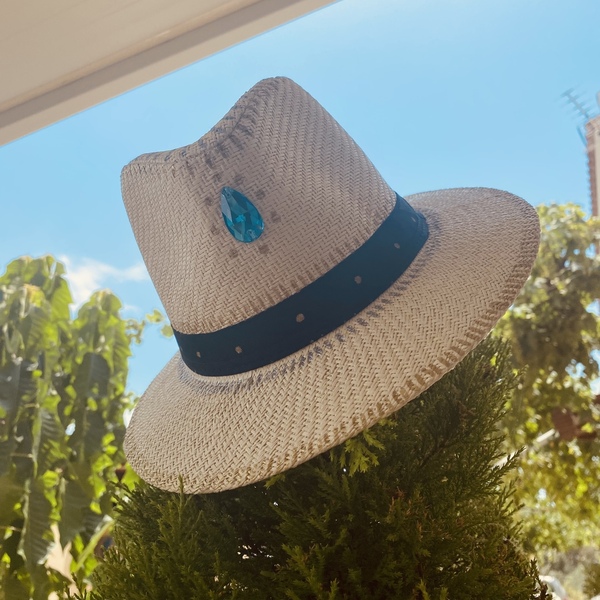 Ψάθινο καπέλο τύπου Panama - Crystal turquoise - απαραίτητα καλοκαιρινά αξεσουάρ, ψάθινα - 5