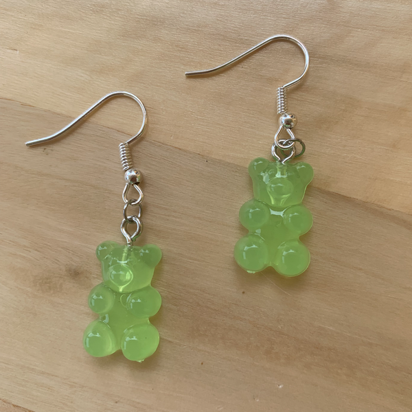 Σκουλαρίκια αρκουδάκια πράσινα transparent - πλαστικό, αρκουδάκι, κρεμαστά, γάντζος - 3