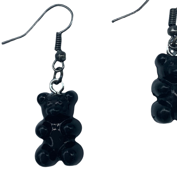 Σκουλαρίκια αρκουδάκια μαύρα - πλαστικό, αρκουδάκι, κρεμαστά, γάντζος - 2