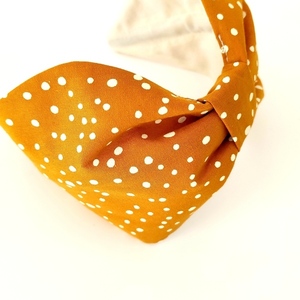 Κίτρινη Χειροποίητη Βαμβακερή Στέκα " little yellow dots" - statement, ύφασμα, headbands