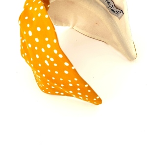 Κίτρινη Χειροποίητη Βαμβακερή Στέκα " little yellow dots" - statement, ύφασμα, headbands - 4