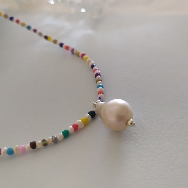 Κολιέ από μαργαριτάρια και μαργαριτάρι μπαρόκ μήκους περ. 40cm - charms, μαργαριτάρι, κοντά, πέρλες, seed beads - 2