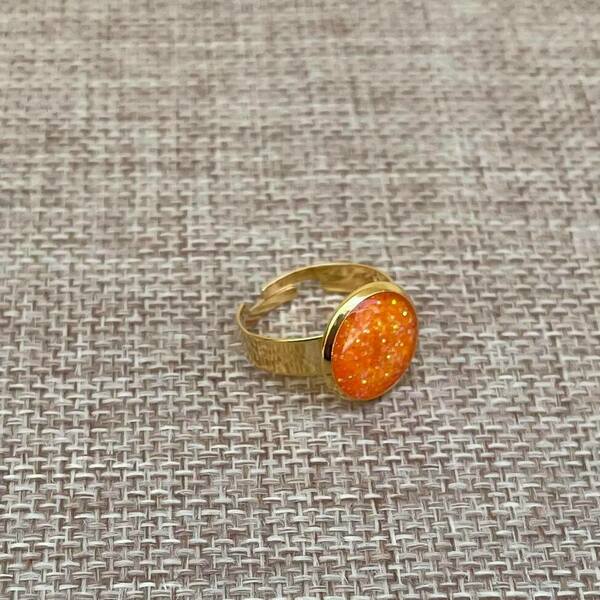 Δαχτυλίδι ατσάλινο με υγρό γυαλί , πορτοκαλί με λάμψη - ιδιαίτερο, ατσάλι, αυξομειούμενα, φθηνά - 2