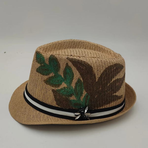 Καπέλο τύπου καβουράκι με λιβελούλα - ψάθινα - 3