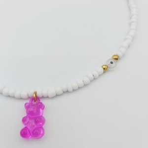 Κολιέ με seed beads, αιματίτη και ακρυλικό στοιχείο Jelly bears. - μάτι, χάντρες, κοντά, ατσάλι, seed beads - 4