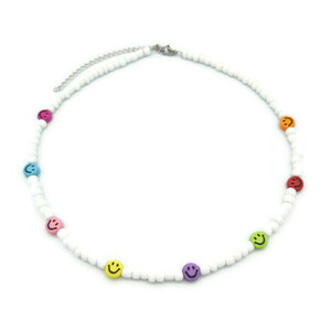 Κολιέ με seed beads, πολύχρωμα ακρυλικά Smiles και κούμπωμα απο ατσάλι. - τσόκερ, χάντρες, κοντά, ατσάλι, seed beads