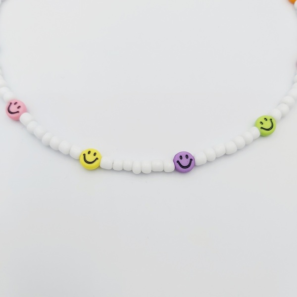 Κολιέ με seed beads, πολύχρωμα ακρυλικά Smiles και κούμπωμα απο ατσάλι. - τσόκερ, χάντρες, κοντά, ατσάλι, seed beads - 3