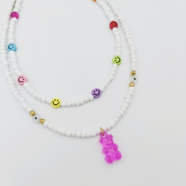 Κολιέ με seed beads, πολύχρωμα ακρυλικά Smiles και κούμπωμα απο ατσάλι. - τσόκερ, χάντρες, κοντά, ατσάλι, seed beads - 4