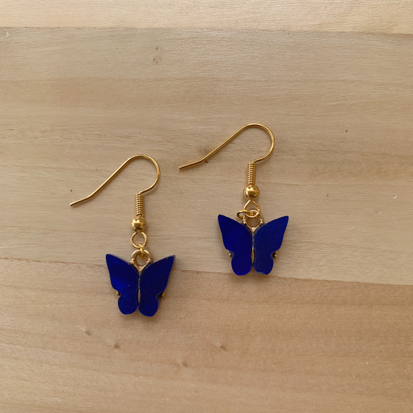 Σκουλαρίκια πεταλούδες μπλε - χαλκός, πεταλούδα, κρεμαστά, γάντζος - 3
