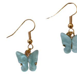 Σκουλαρίκια πεταλούδες γαλάζια - χαλκός, πεταλούδα, κρεμαστά, γάντζος - 2