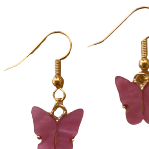 Σκουλαρίκια πεταλούδες ροζ - χαλκός, πεταλούδα, πεταλούδες, κρεμαστά, γάντζος - 2