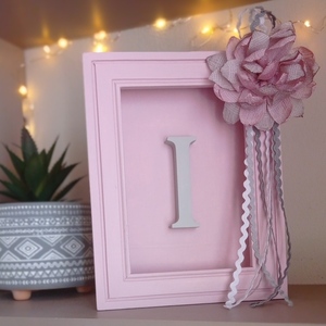 Καδράκι ροζ Ξύλινο 3D πάνινο λουλούδι 22×16×3,2εκ. - πίνακες & κάδρα, κορίτσι, δώρα για βάπτιση, προσωποποιημένα, παιδικά κάδρα - 2
