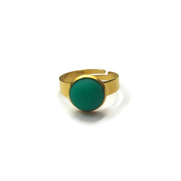 Ατσάλινο επίχρυσο δαχτυλίδι διαμέτρου 1cm με ανοιχτό πράσινο πηλό - επιχρυσωμένα, ατσάλι, αυξομειούμενα, πολυμερικό πηλό