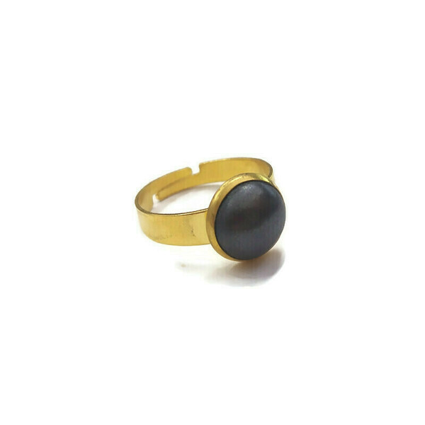 Ατσάλινο επίχρυσο δαχτυλίδι διαμέτρου 1cm με μαύρο μεταλλικό πηλό - επιχρυσωμένα, ατσάλι, αυξομειούμενα, πολυμερικό πηλό - 2