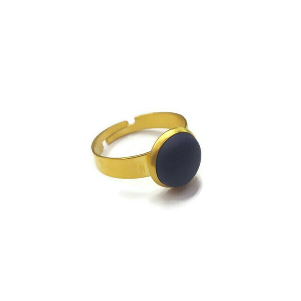 Ατσάλινο επίχρυσο δαχτυλίδι διαμέτρου 1cm με μπλε σκούρο πηλό - επιχρυσωμένα, ατσάλι, αυξομειούμενα, πολυμερικό πηλό - 2