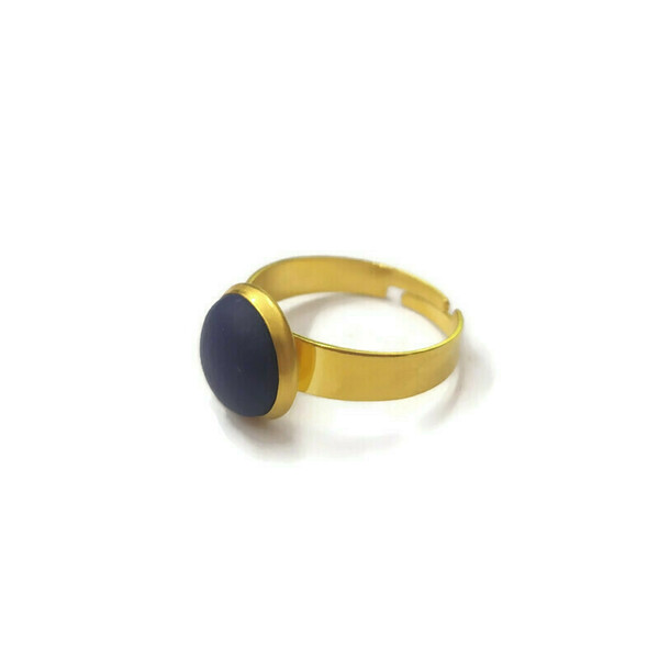 Ατσάλινο επίχρυσο δαχτυλίδι διαμέτρου 1cm με μπλε σκούρο πηλό - επιχρυσωμένα, ατσάλι, αυξομειούμενα, πολυμερικό πηλό - 3