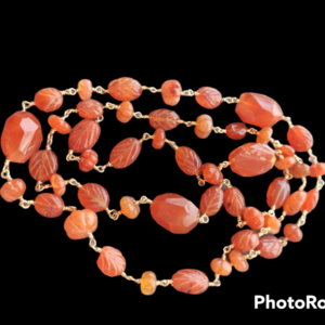 Ροζάριο κολιέ με πορτοκαλί Κορνεόλιο - ημιπολύτιμες πέτρες, επιχρυσωμένα, μεγάλα - 2