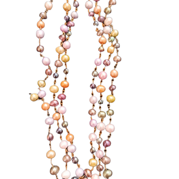 Κολιέ με πολύχρωμα μαργαριτάρια - μαργαριτάρι, ασήμι 925, μακριά, ροζάριο, πέρλες - 3