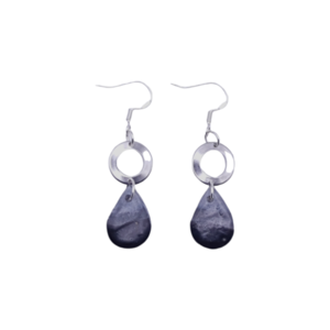 "Marble Drops I" Ι Χειροποίητα boho κρεμαστά σκουλαρίκια από πολυμερικό πηλό με τεχνική marble - 5 cm - ασπρόμαυρο / γκρί - δάκρυ, πηλός, μικρά, κρεμαστά, γάντζος - 2