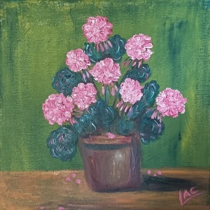 Pink Geraniums 30x30 Oil on canvas - πίνακες & κάδρα, λουλούδια, πίνακες ζωγραφικής